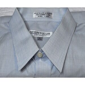 Monsier by Givenchy Vtg Graph Check Blue Sz L 17, 32/33 Pocket button up Long SL
